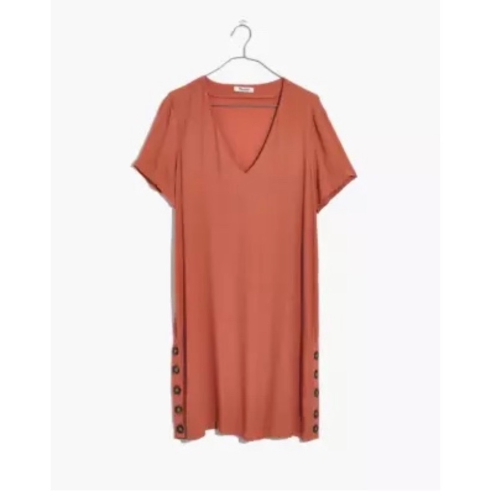 Madwell casual Side-Button v neck Easy Dress Peach/ muted coral